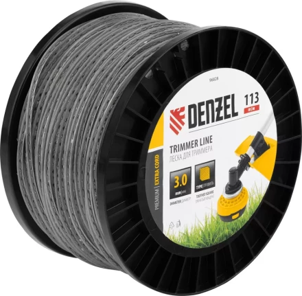 Леска для триммера двухкомпонентная зубчатый квадрат, 3,0мм х 113м, на DIN кат. EXTRA CORD// Denzel 96828 купить в Челябинске