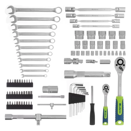 Набор инструментов Сибртех 13396 , 1/2&quot;, 1/4&quot;, пластиковый кейс 89 предметов купить в Челябинске