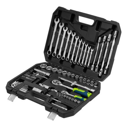 Набор инструментов Сибртех 13396 , 1/2&quot;, 1/4&quot;, пластиковый кейс 89 предметов купить в Челябинске