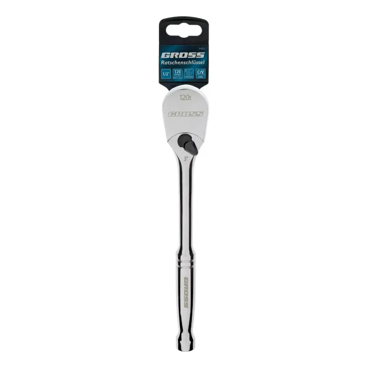 Ключ-трещотка 1/2" Gross 14052, CrV, 120 зубьев, цельнометаллический, хром купить в Челябинске