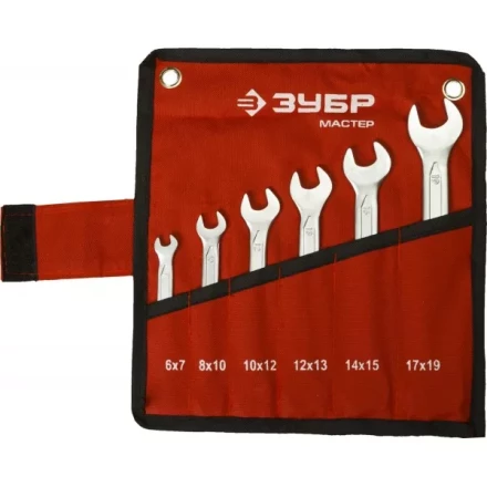 Набор ЗУБР &quot;МАСТЕР&quot;: Ключ гаечный рожковый, Cr-V сталь, хромированный, 6-19мм, 6шт 27010-H6 купить в Челябинске