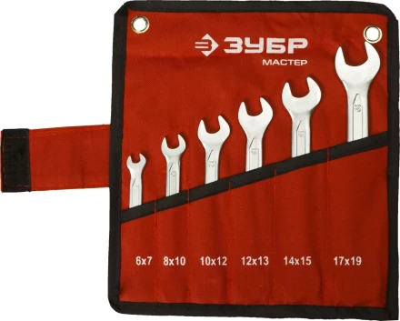 Набор ЗУБР &quot;МАСТЕР&quot;: Ключ гаечный рожковый, Cr-V сталь, хромированный, 6-19мм, 6шт 27010-H6 купить в Челябинске