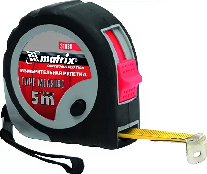 Рулетка Continuous  fixation 3 м х 16 мм обрезиненный корпус плавная фиксация  MATRIX 31086 купить в Челябинске