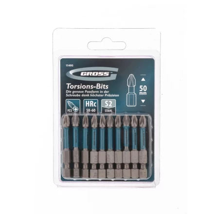 Набор бит торсионных PZ2x50 мм для ударных шуруповертов 10 шт. Gross 11495 купить в Челябинске