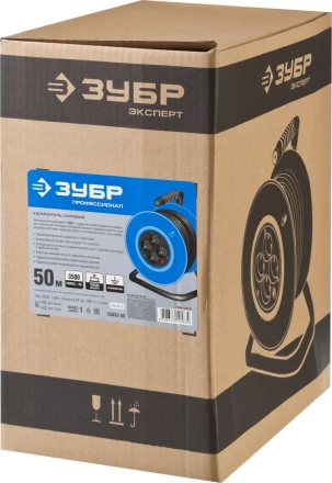 Удлинитель ЗУБР &quot;ПРОФЕССИОНАЛ&quot; на катушке, ПВС 3х1,5кв мм, 4 гнезда, макс мощн 3500Вт, 50м 55082-50 купить в Челябинске