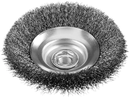 ЗУБР "ПРОФЕССИОНАЛ". Щетка коническая для УШМ, витая стальная проволока 0,3мм, 125ммхМ14 35265-125_z02 купить в Челябинске