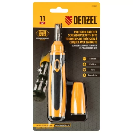 Отвертка реверсивная Denzel 7711609, механизм SmartPush mini 11 шт, CrMo купить в Челябинске