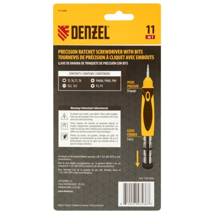 Отвертка реверсивная Denzel 7711609, механизм SmartPush mini 11 шт, CrMo купить в Челябинске
