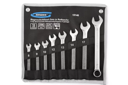 Набор ключей комбинированных 8-19 мм 8 шт CrV холодный штамп GROSS 15148 купить в Челябинске