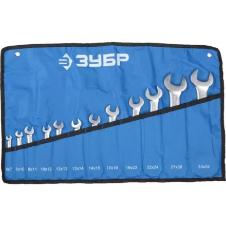 Набор ЗУБР &quot;ПРОФИ&quot;: Ключ гаечный рожковый, Cr-V сталь, хромированный, 6х32мм, 12шт 27027-H12 купить в Челябинске