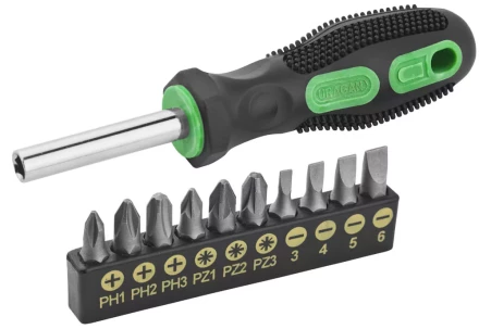 Набор URAGAN: Отвертки с двухкомпонентной рукояткой, SL3, 4, 5, 6. PH1, 2, 3, PZ: 1, 2, 3, 10 предм 25188-H10 купить в Челябинске