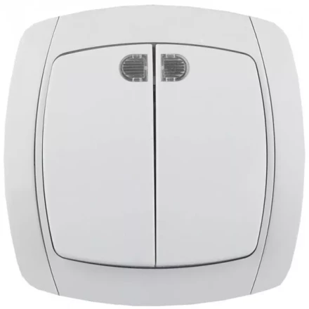 Выключатель СВЕТОЗАР &quot;CITY LIGHT&quot; двухклавишный в сборе, с подсветкой, белый, 10А/~250В SV-54235-W купить в Челябинске