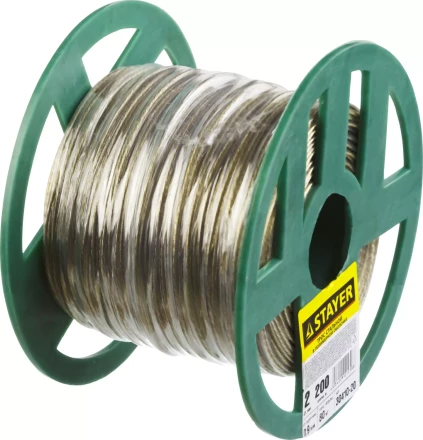Трос стальной в полимерной оболочке, d=2,0 мм, L=200 м, STAYER Master 30410-20 30410-20 купить в Челябинске