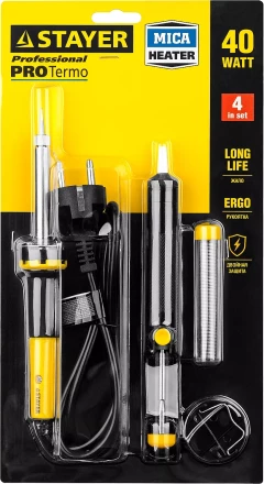 Набор STAYER &quot;PROFI&quot; для паяльных работ, 55300 +шприц + подставка + припой, 40 Вт 55316-40-H4 купить в Челябинске