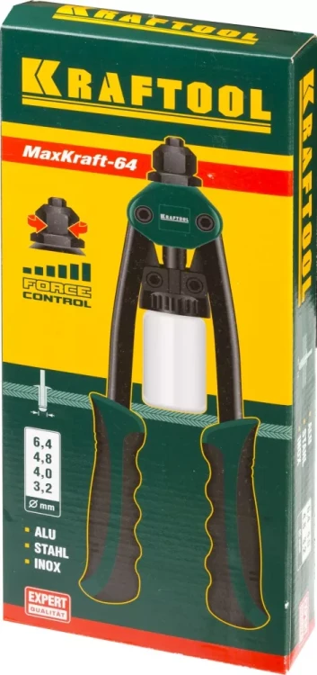 Заклепочник двуручный силовой компактный, KRAFTOOL "MaxKraft-64" 31160, для заклёпок d=3,2-6,4 мм из Al, стали, нерж стали, усил литой корпус 31160 купить в Челябинске
