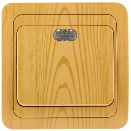 Выключатель СВЕТОЗАР &quot;ГАММА&quot; с подсветкой, одноклавишный, цвет ольха, 10A/~250B SV-54131-A купить в Челябинске