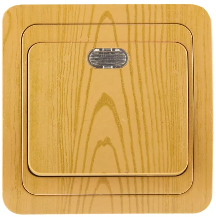 Выключатель СВЕТОЗАР &quot;ГАММА&quot; с подсветкой, одноклавишный, цвет ольха, 10A/~250B SV-54131-A купить в Челябинске