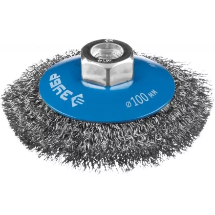 ЗУБР "ПРОФЕССИОНАЛ". Щетка коническая для УШМ, витая стальная проволока 0,3мм, 100ммхМ14 35265-100_z02 купить в Челябинске