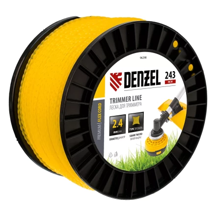 Леска для триммера витой квадрат, 2,4мм х 243м, на DIN катушке FLEX CORD// Denzel 96298 купить в Челябинске