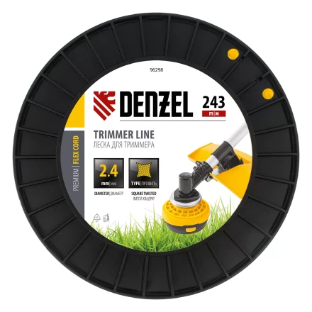 Леска для триммера витой квадрат, 2,4мм х 243м, на DIN катушке FLEX CORD// Denzel 96298 купить в Челябинске