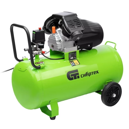Компрессор воздушный Сибртех КК-2200/100 58009, 2,2 кВт, 350 л/мин, 100 л, прямой привод, масляный купить в Челябинске