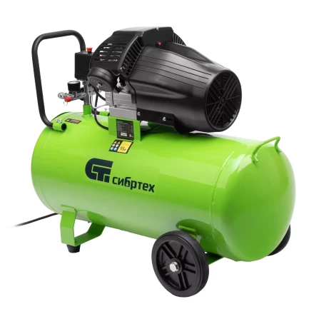 Компрессор воздушный Сибртех КК-2200/100 58009, 2,2 кВт, 350 л/мин, 100 л, прямой привод, масляный купить в Челябинске