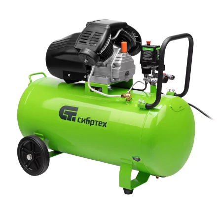Компрессор воздушный Сибртех КК-2200/100 58009, 2,2 кВт, 350 л/мин, 100 л, прямой привод, масляный купить в Челябинске