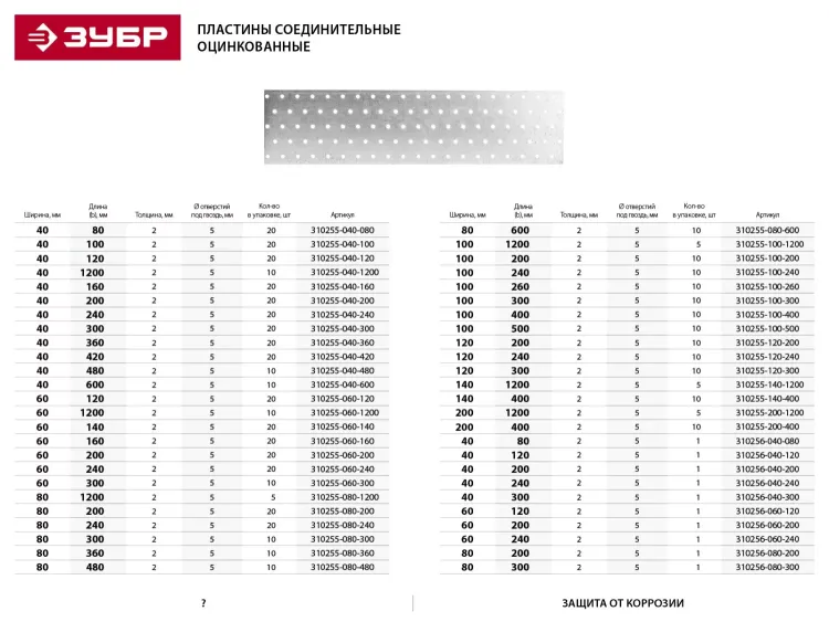Пластина соединительная ЗУБР "МАСТЕР", 40х420мм, 20шт 310255-040-420 купить в Челябинске