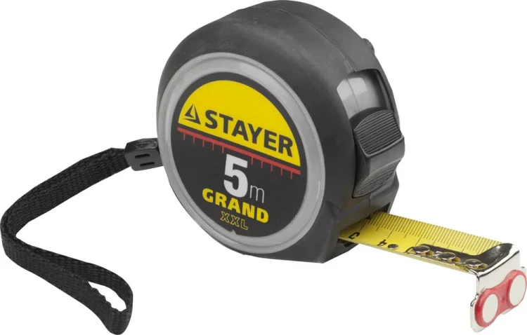 Рулетка STAYER GRAND, корпус с противоскользящим напылением, упрочненное полотно, 5м/25мм 552027 купить в Челябинске