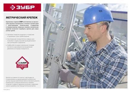 Болт (DIN933) в комплекте с гайкой (DIN934), шайбой (DIN125), шайбой пруж. (DIN127), M6 x 40 мм, 8 шт, ЗУБР 303436-06-040 купить в Челябинске