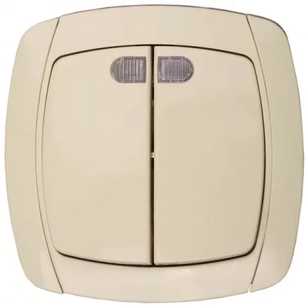 Выключатель СВЕТОЗАР &quot;CITY LIGHT&quot; двухклавишный в сборе, с подсветкой, бежевый, 10А/~250В SV-54235-B купить в Челябинске