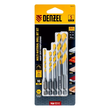Набор сверл универсальных, Multi cut, 4-10 мм, 5 шт Denzel 706016 купить в Челябинске