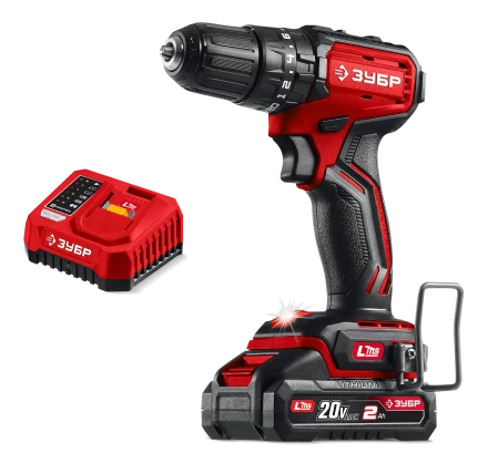 ЗУБР 20 В, 45 Нм, 1 АКБ LMS (2 Ач), бесщеточная ударная дрель-шуруповерт (ДБУ-45-21) купить в Челябинске
