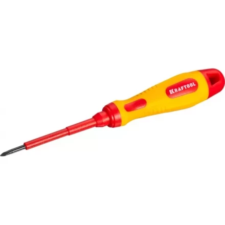 Отвертка KRAFTOOL, высоковольтная, Cr-Mo-V стержень, двухкомпонент. маслобензостойкая рукоятка, PH №0, 60мм 250084-0-060 купить в Челябинске