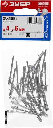 Заклепки ЗУБР алюминиевые 4,0х6мм, 30шт 31300-40-06 купить в Челябинске