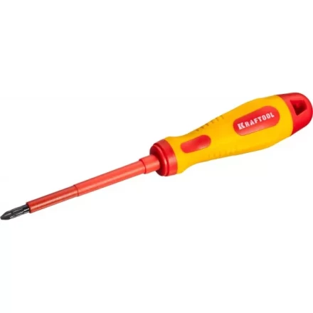 Отвертка KRAFTOOL, высоковольтная, Cr-Mo-V стержень, двухкомпонент. маслобензостойкая рукоятка, PH №2, 100мм 250084-2-100 купить в Челябинске