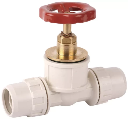 Кран ЗУБР &quot;ШиреФит&quot; запорный в сборе &quot;штуцер с гайкой - кран запорный с маховиком - штуцер с гайкой&quot;, 26мм 51571-26 купить в Челябинске