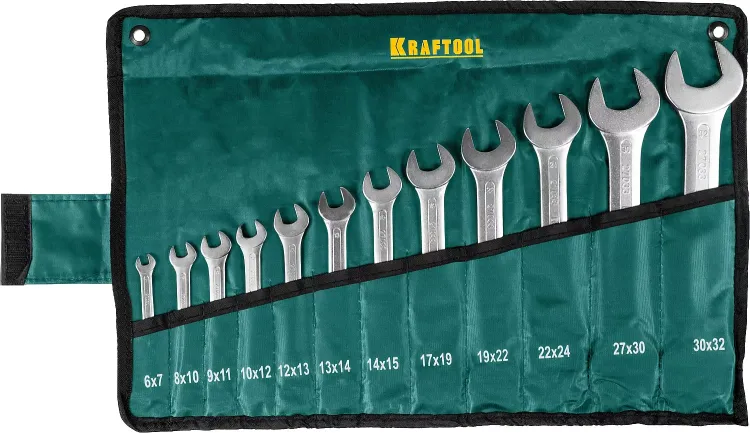 Набор рожковых гаечных ключей 12 шт, 6 - 32 мм, KRAFTOOL 27033-H12 купить в Челябинске
