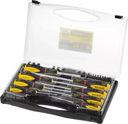 Набор STAYER &quot;PROFESSIONAL&quot; &quot;PROTech&quot;: Отвертки, Cr-Mo, двухком рукоят, отвертки 7шт, отвертка-битодержатель, биты 10шт 25133-H8_z02 купить в Челябинске