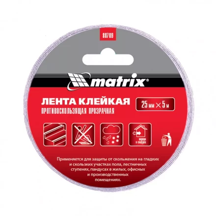 Лента клейкая противоскользящая прозрачная 25 мм x 5 м Matrix 88709 купить в Челябинске