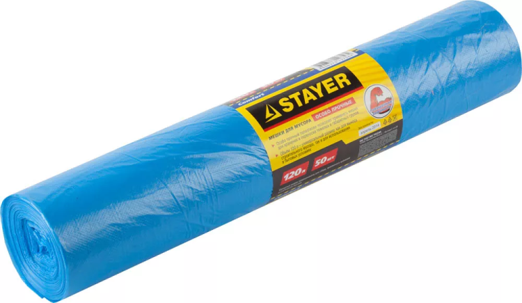 Мешки особопрочные STAYER "Comfort" для сбора мусора, голубые, 120л, 50шт 39156-120 купить в Челябинске