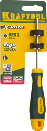 Отвертка KRAFTOOL, Cr-Mo-V сталь, двухкомпонентная противоскользящая рукоятка, HEX, №3x75мм 250075-3-075 купить в Челябинске