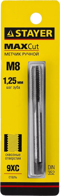 Метчик STAYER "MASTER" одинарный, для сквозных отверстий, сталь 9ХС, М8х1,25 28020-08-1.25 купить в Челябинске