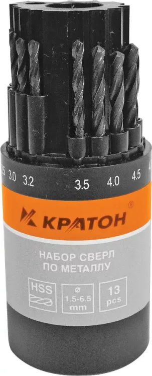 Набор сверл по мет 1,5-6,5 мм 13 шт Кратон 1 05 01 010 купить в Челябинске