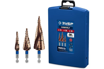 ЗУБР КОБАЛЬТ 3 шт, 4-32мм, винтовая проточка, набор ступенчатых сверл, ПРОФЕССИОНАЛ (29674-4-32-H3) купить в Челябинске