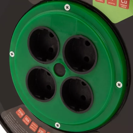 Удлинитель силовой 50 м Сибртех 95855, 10А, тип УХ10, ПВС, на кабельной катушке, 4 розетки без заземления купить в Челябинске