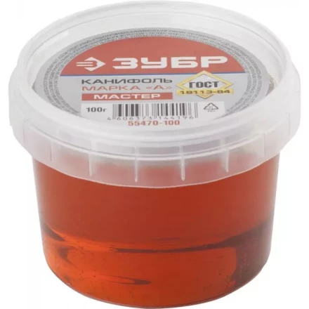 Канифоль ЗУБР для паяльных работ, пластиковая банка, 100г 55470-100 купить в Челябинске