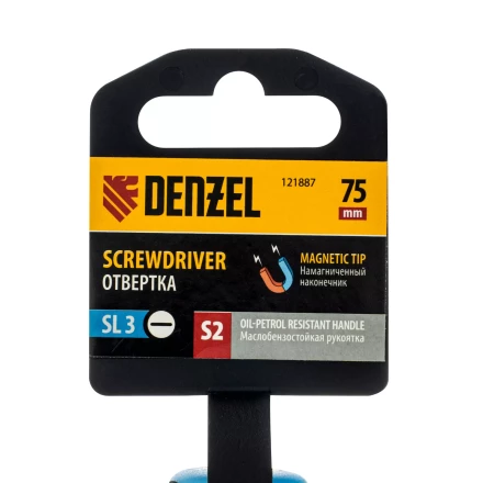 Отвертка, SL3х75 мм, S2, 3к рукоятка Denzel 121887 купить в Челябинске