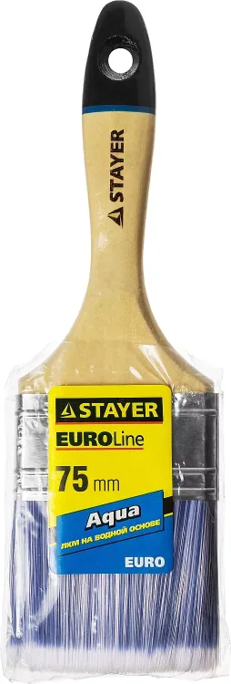 Кисть плоская STAYER "EURO", "AQUA" для воднодисперсионных и акриловых ЛКМ, искусств щетина, деревян ручка, 3"/75мм 01062-075 купить в Челябинске