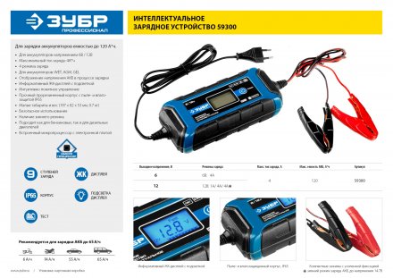 Зарядные устройства 4 А серия ПРОФЕССИОНАЛЗарядное устройство ЗУБР Профессионал 6/12 В, 4А, IP65, ЗУ-120 59300 купить в Челябинске